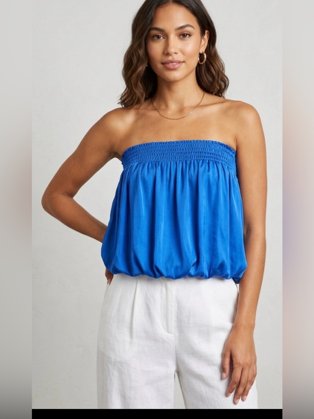 Sofia Collection Blue Satin Tube Top